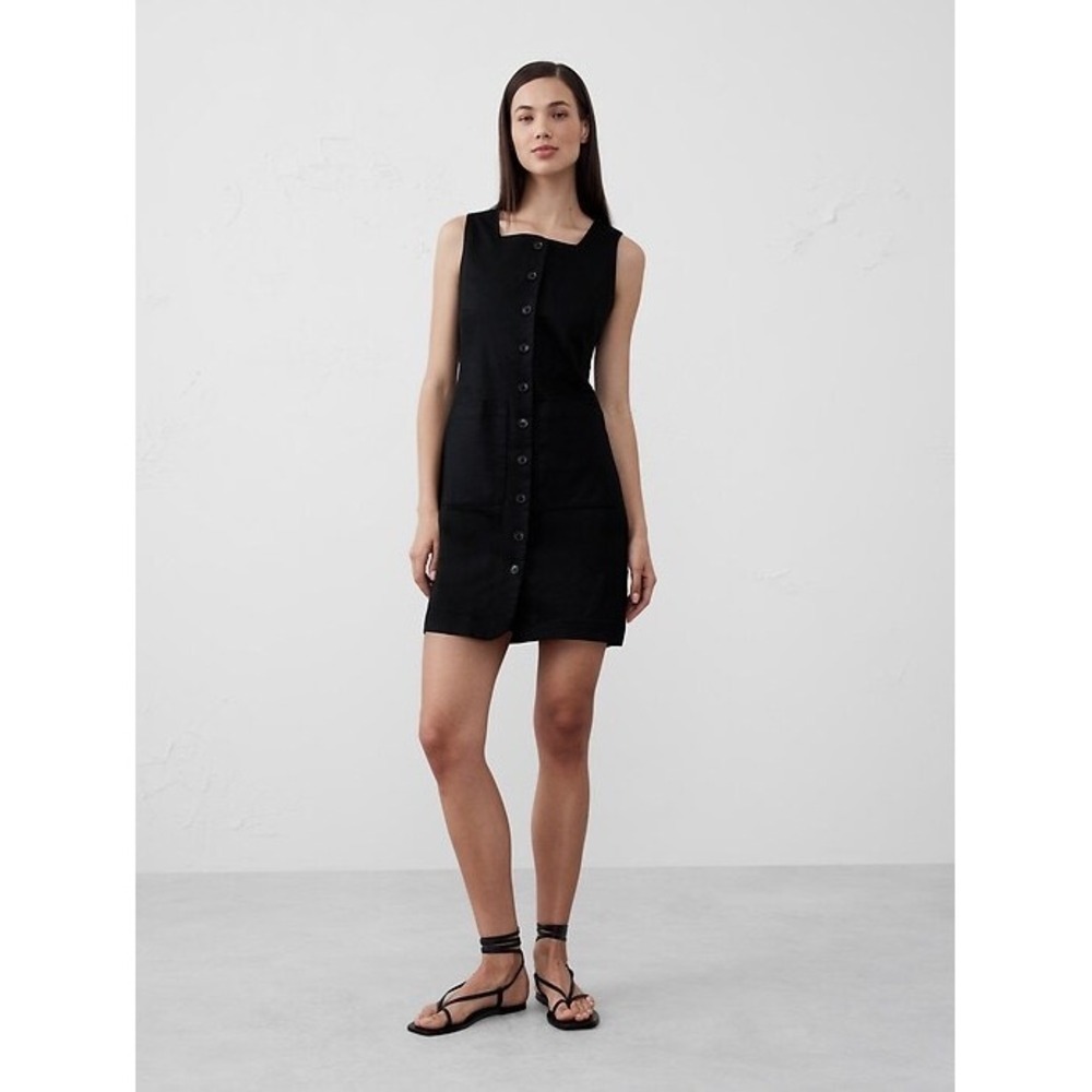 Banana Republic Linen Blend Square Neck Button Front Mini Dress Medium Preppy